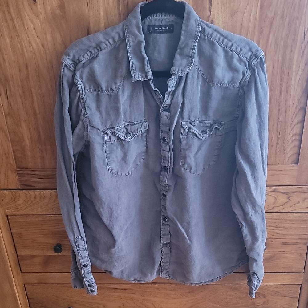 Men's 100% Linen Gray Western Shirt